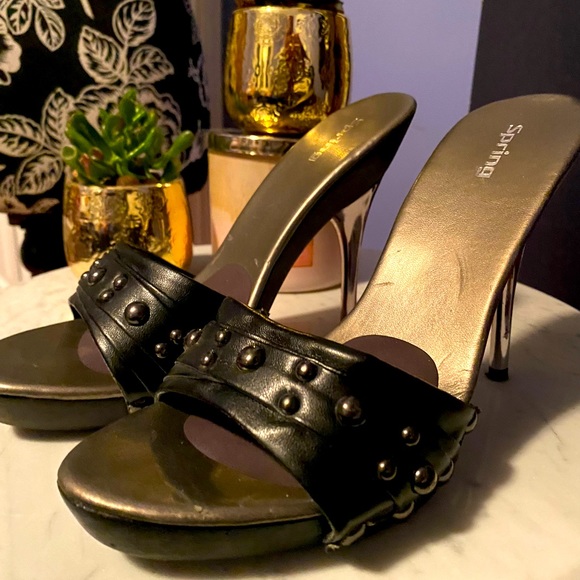 Leather High Heels; Slide in with open toe - Picture 1 of 9